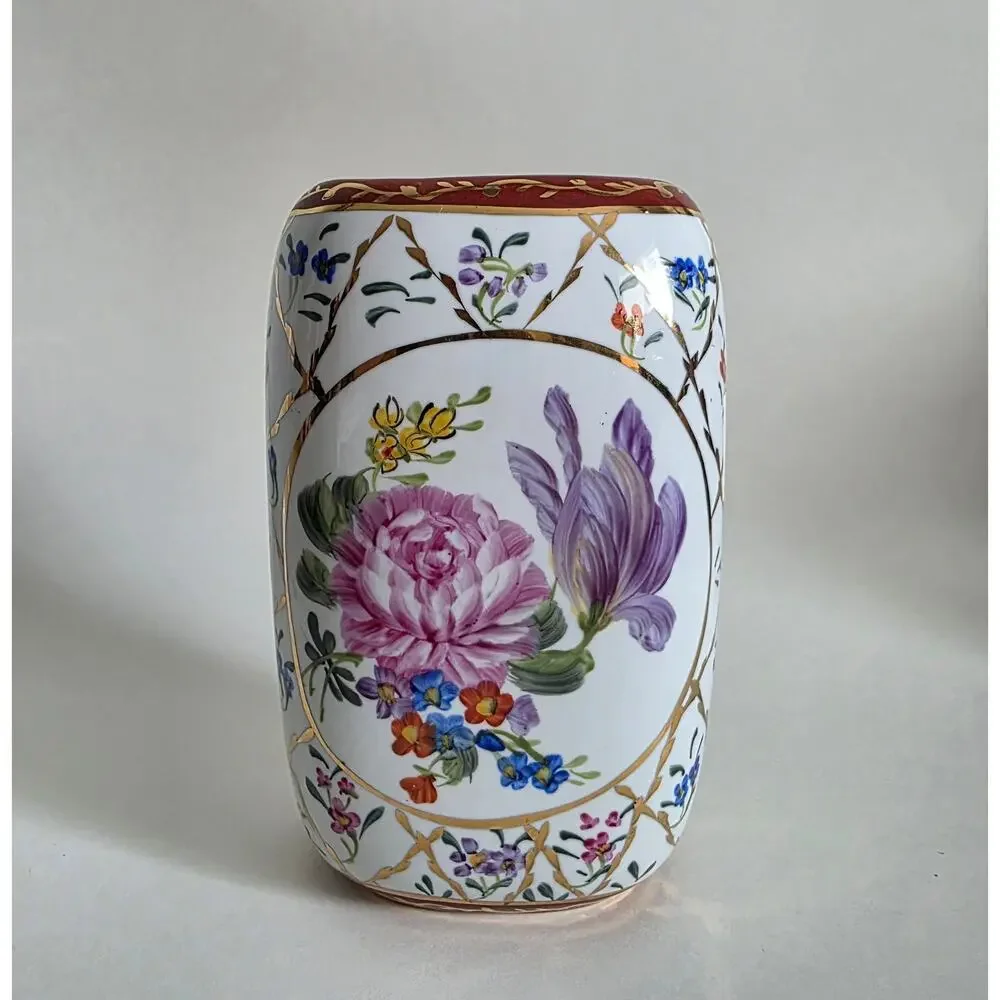 Formalities by Baum Bros Hand Painted 10K Gold Ceramic Vase Floral